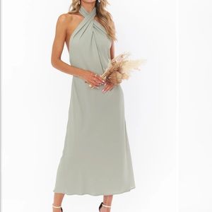 Show Me Your Mumu Jasmine Halter Midi Dress XS Crossover Moss Green